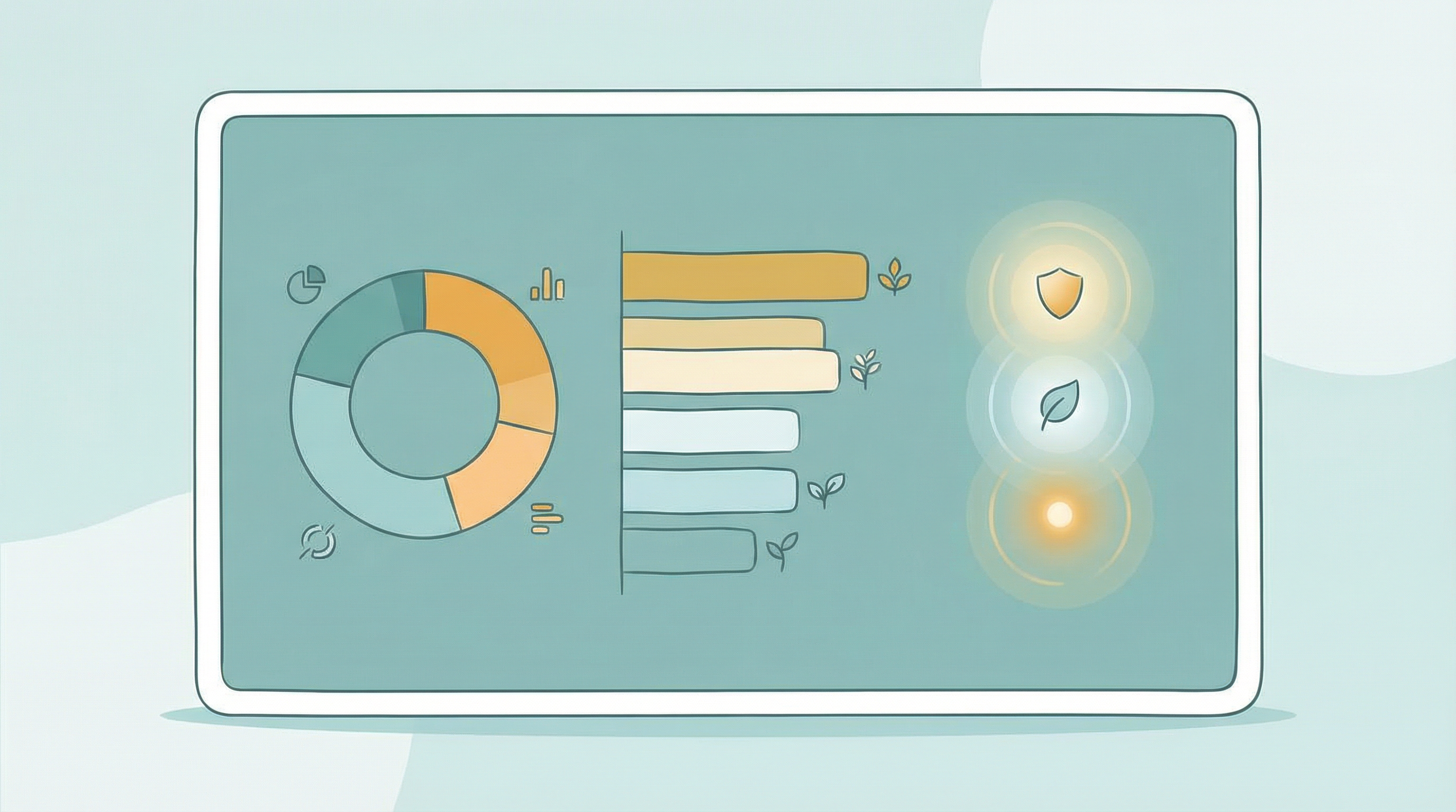 Illustration of a microbiome test report showing bacterial diversity, key species abundance, and health markers