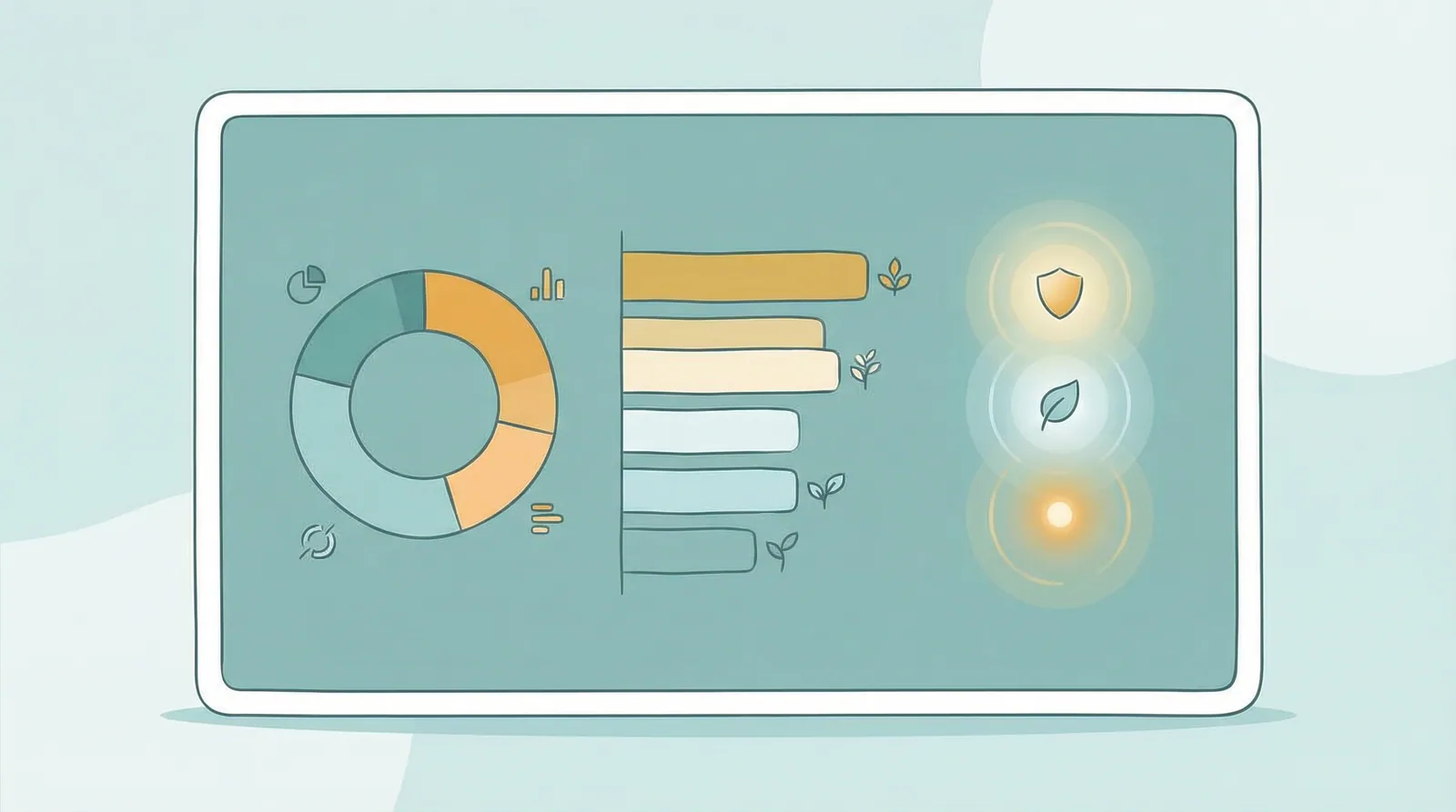 Illustration of a microbiome test report showing bacterial diversity, key species abundance, and health markers