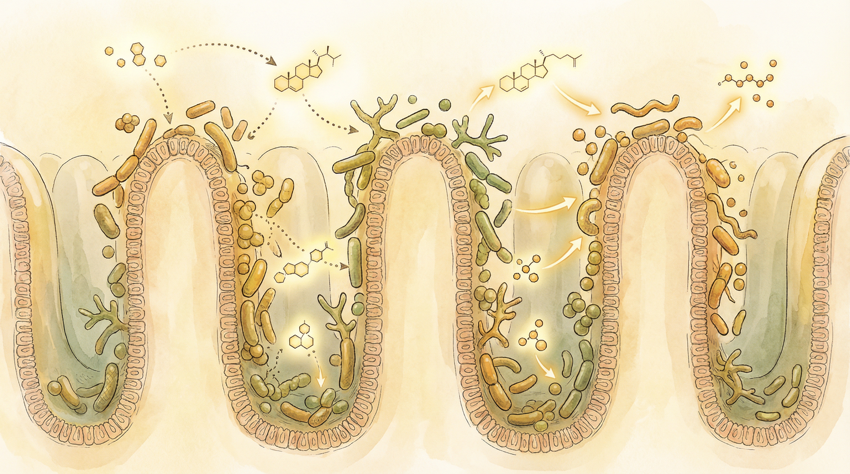 Gut bacteria species involved in bile acid transformation including Clostridium and Lactobacillus in the intestinal environment
