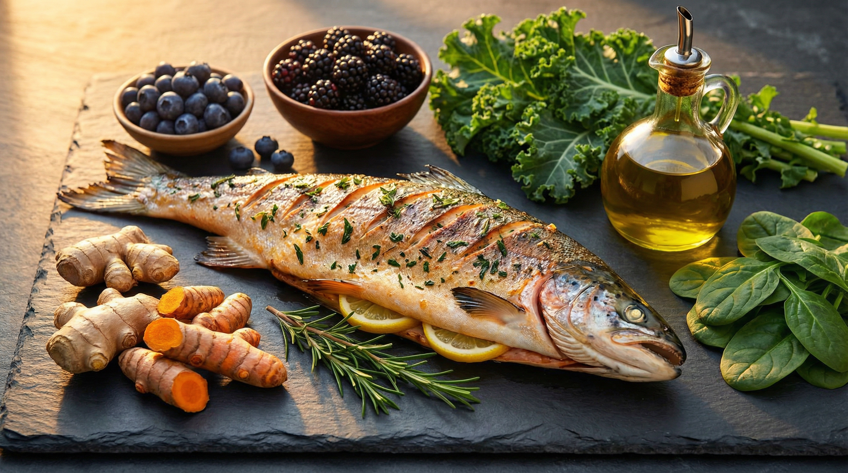 Anti-inflammatory foods rich in omega-3s, polyphenols, and fiber that help maintain balanced immune responses