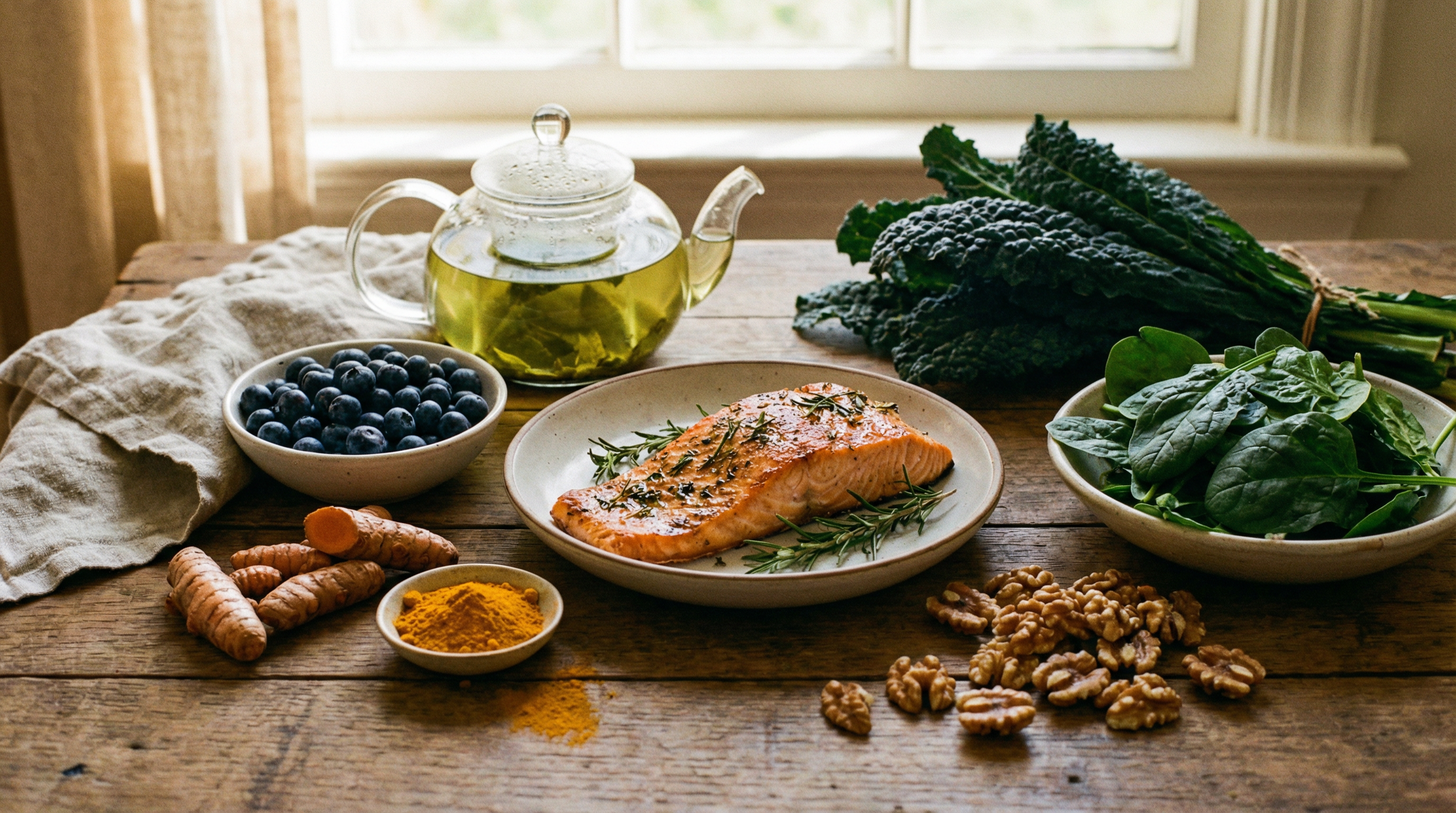 Neuroprotective foods rich in omega-3s, polyphenols, and antioxidants that reduce brain inflammation through gut health
