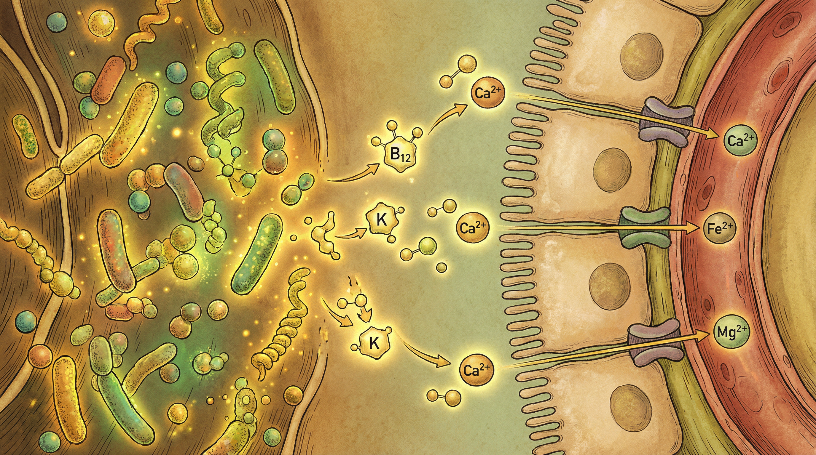 Beneficial gut bacteria that synthesize B vitamins and vitamin K while enhancing mineral absorption in the intestines