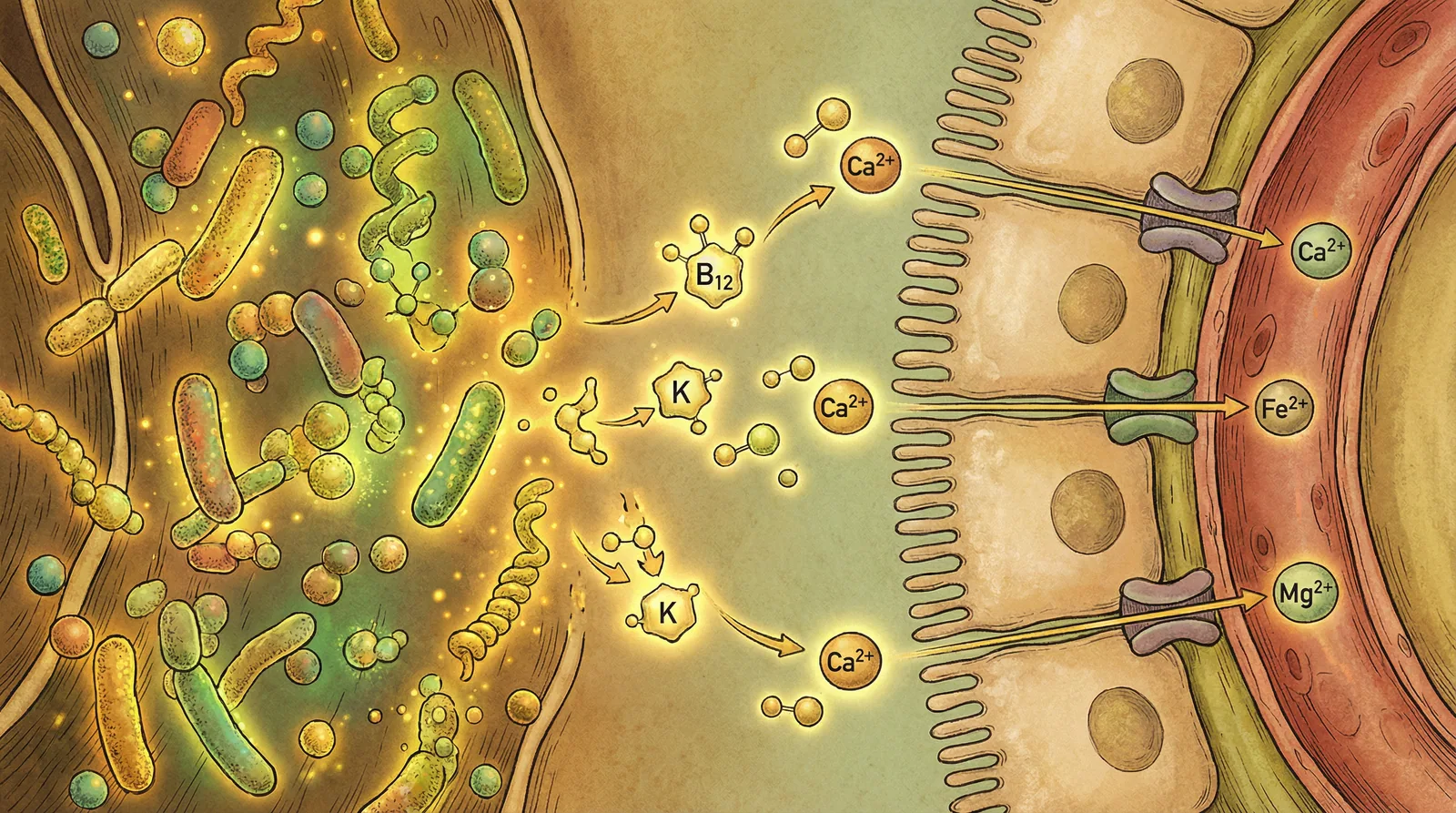 Beneficial gut bacteria that synthesize B vitamins and vitamin K while enhancing mineral absorption in the intestines