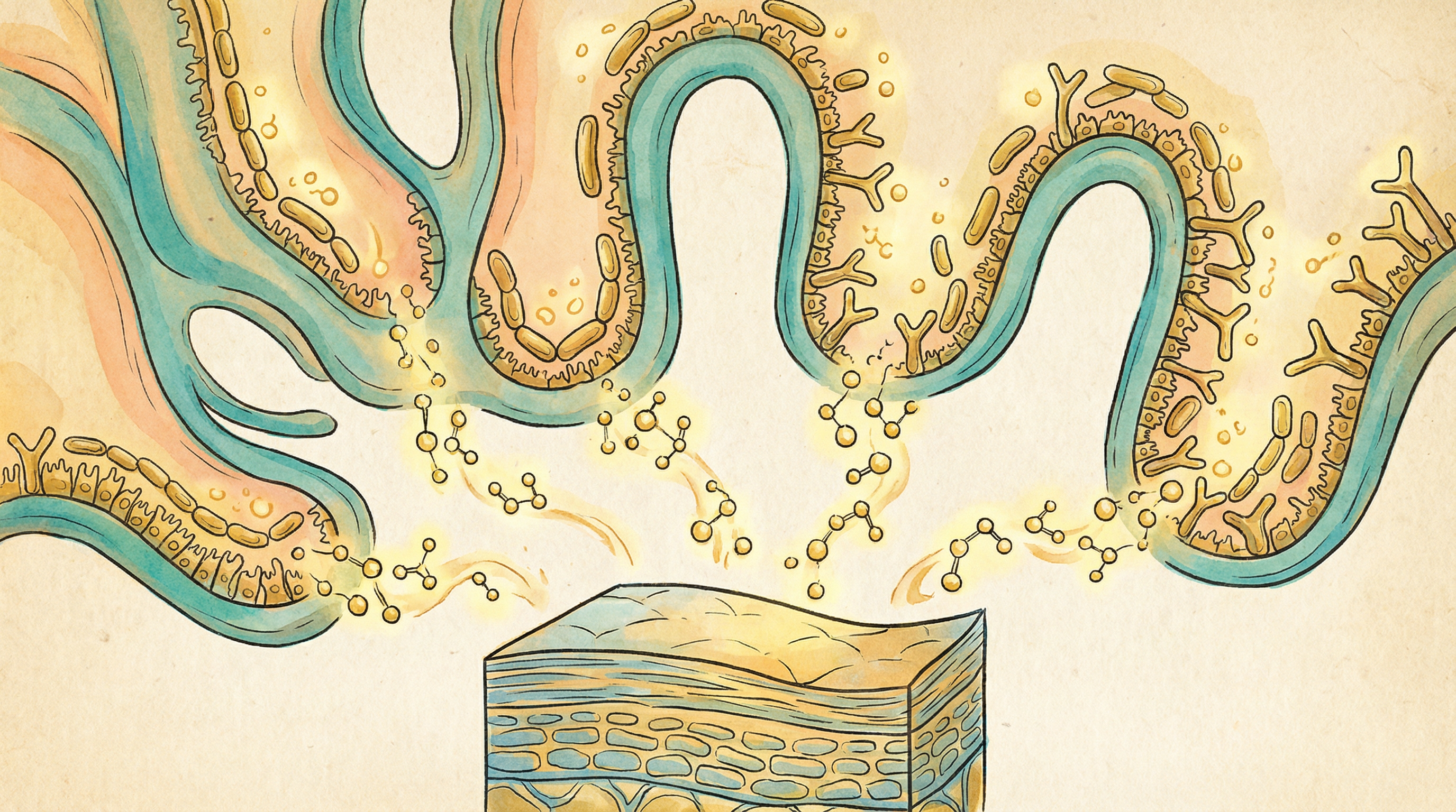 Anti-inflammatory gut bacteria that produce metabolites helping to calm skin inflammation and reduce redness