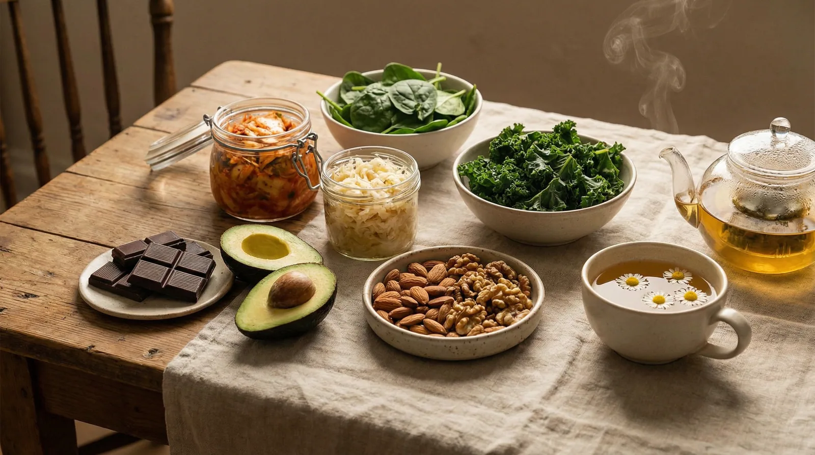 Stress-reducing foods rich in magnesium, B-vitamins, and probiotics that support the gut-brain axis for better stress management