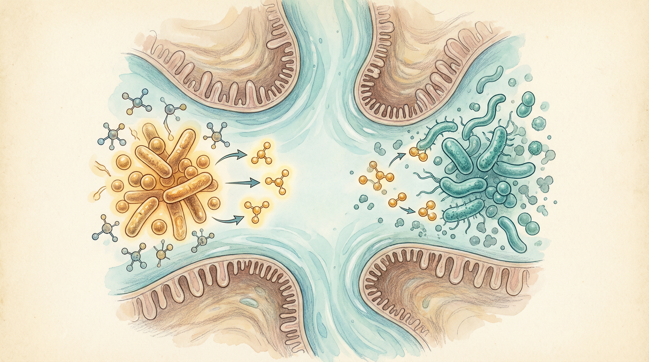 Illustration of gut bacterial communities that influence TMAO production showing the balance between TMA-producing and TMA-reducing species