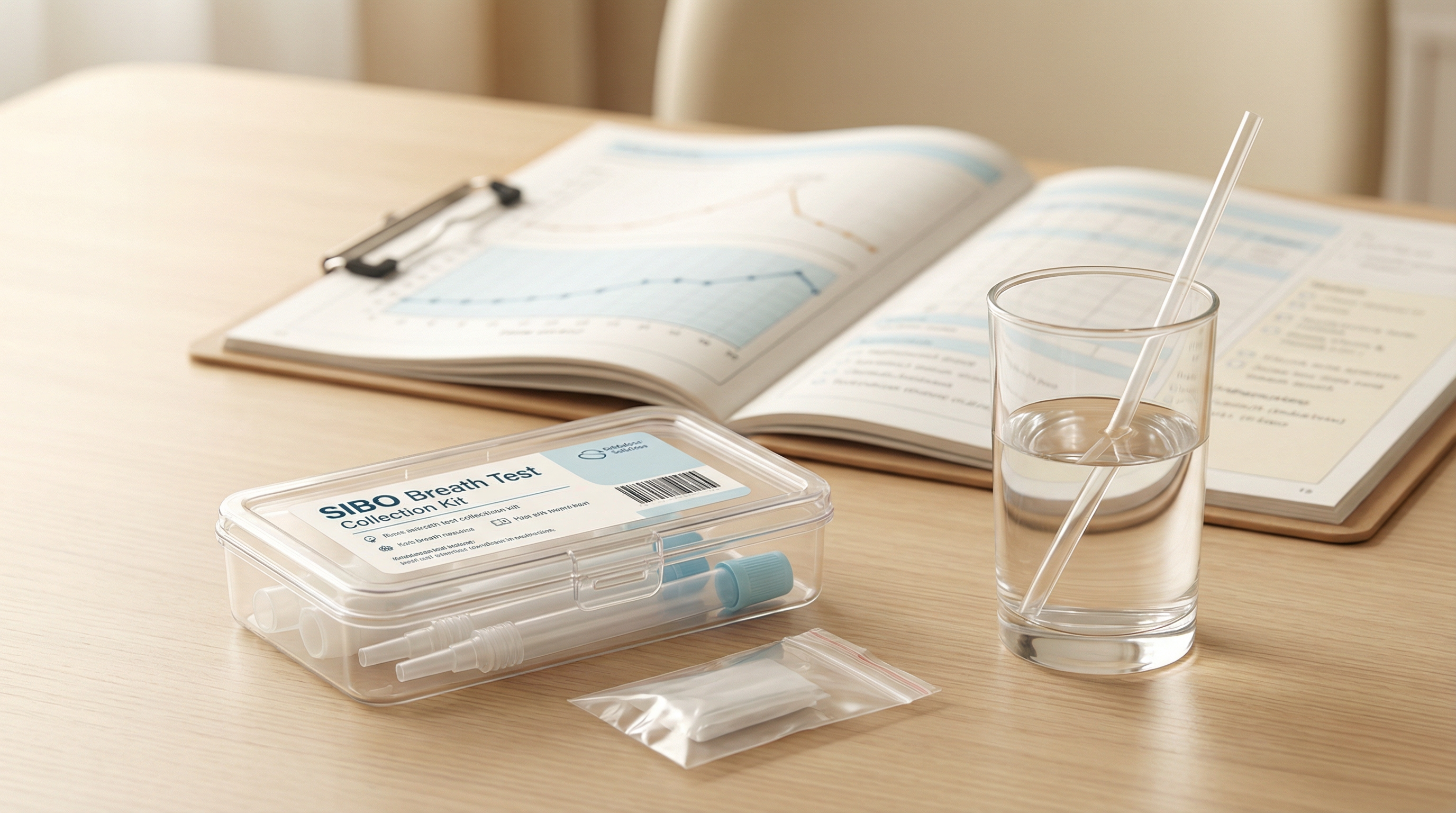 Breath testing equipment and diagnostic tools used to identify small intestinal bacterial overgrowth through hydrogen and methane measurement