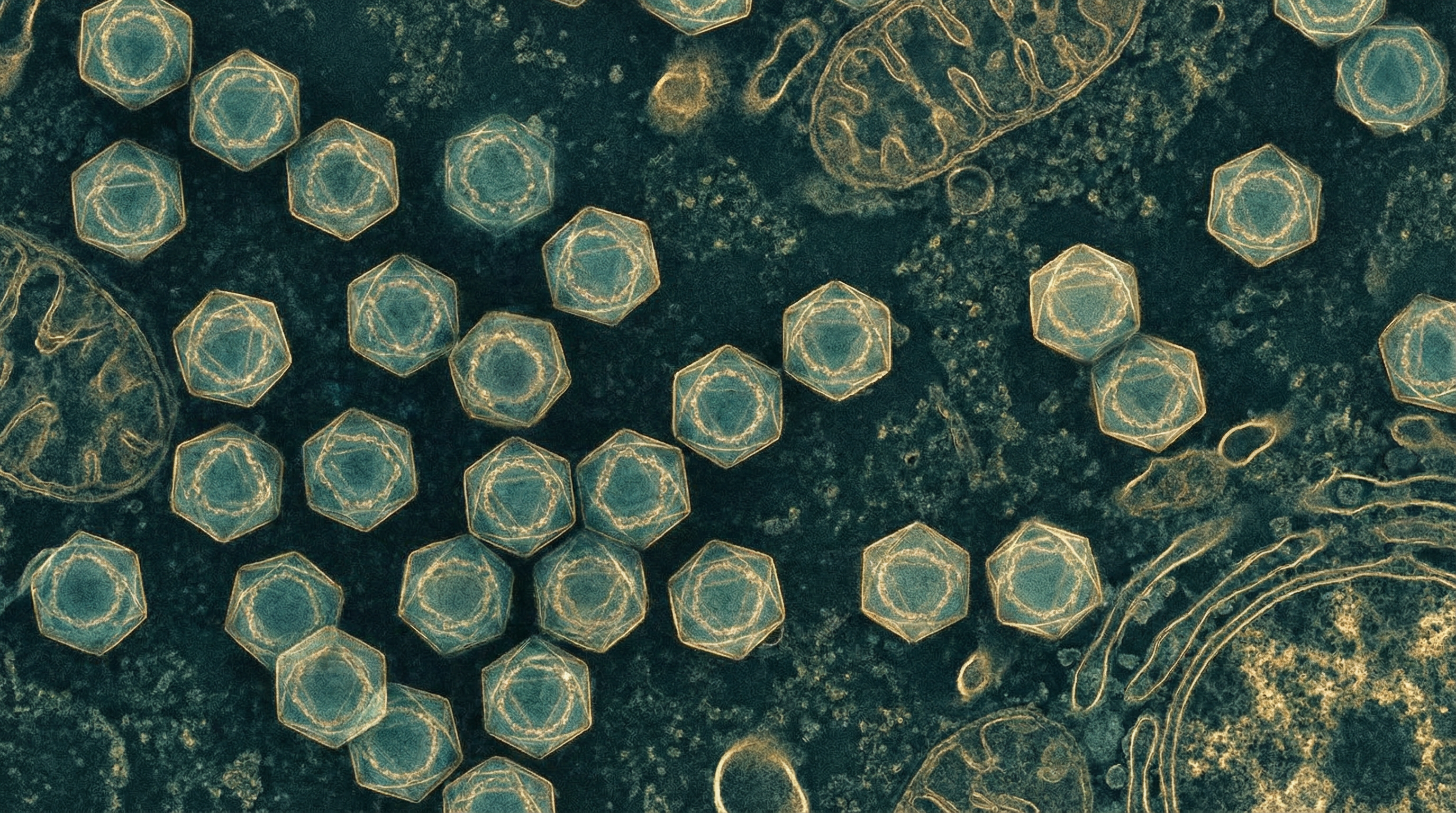 Scientifically accurate microscopy-style illustration of Anelloviridae showing its characteristic small non-enveloped icosahedral virus particles with circular single-stranded DNA