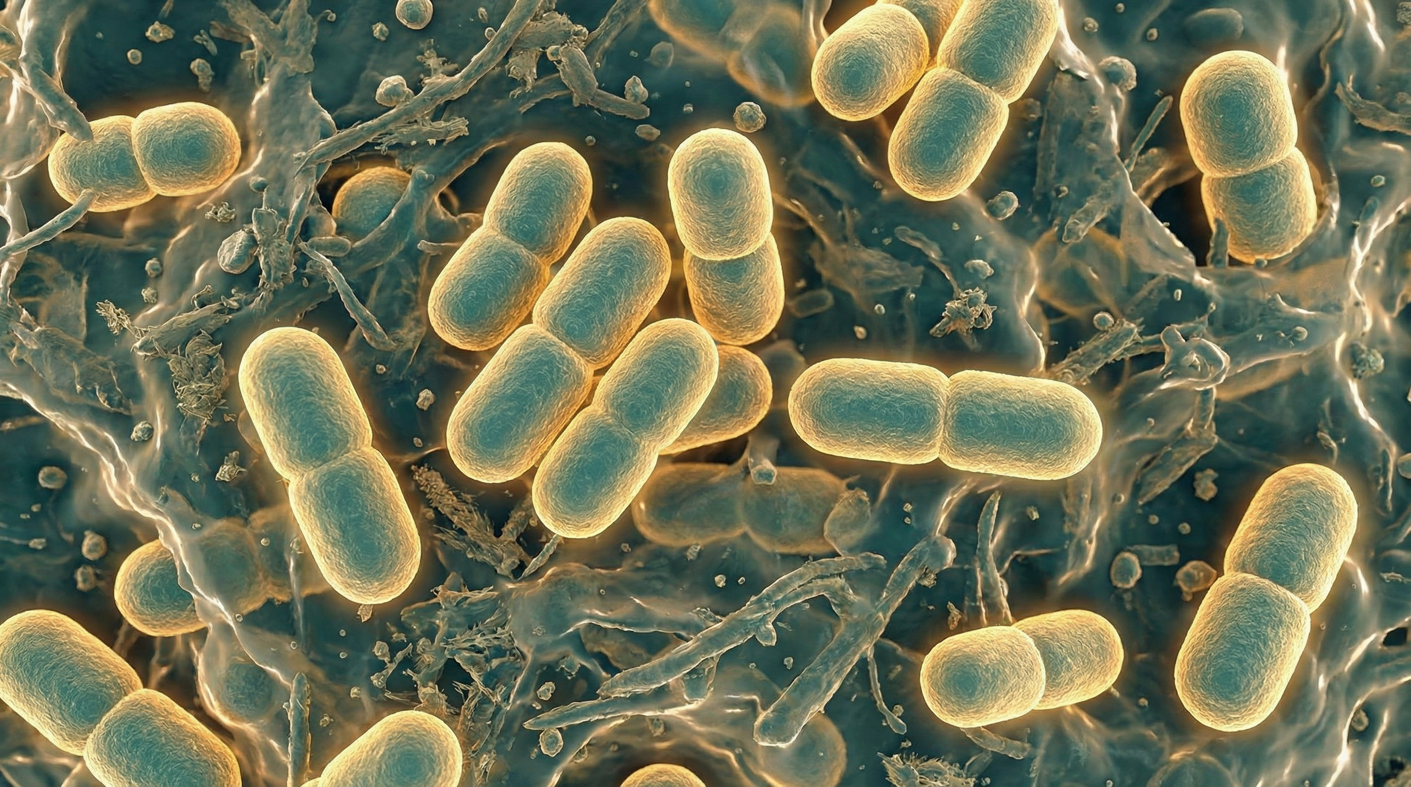 Scientifically accurate microscopy-style illustration of Bacteroides thetaiotaomicron showing its characteristic gram-negative anaerobic rod-shaped bacterium with rounded ends