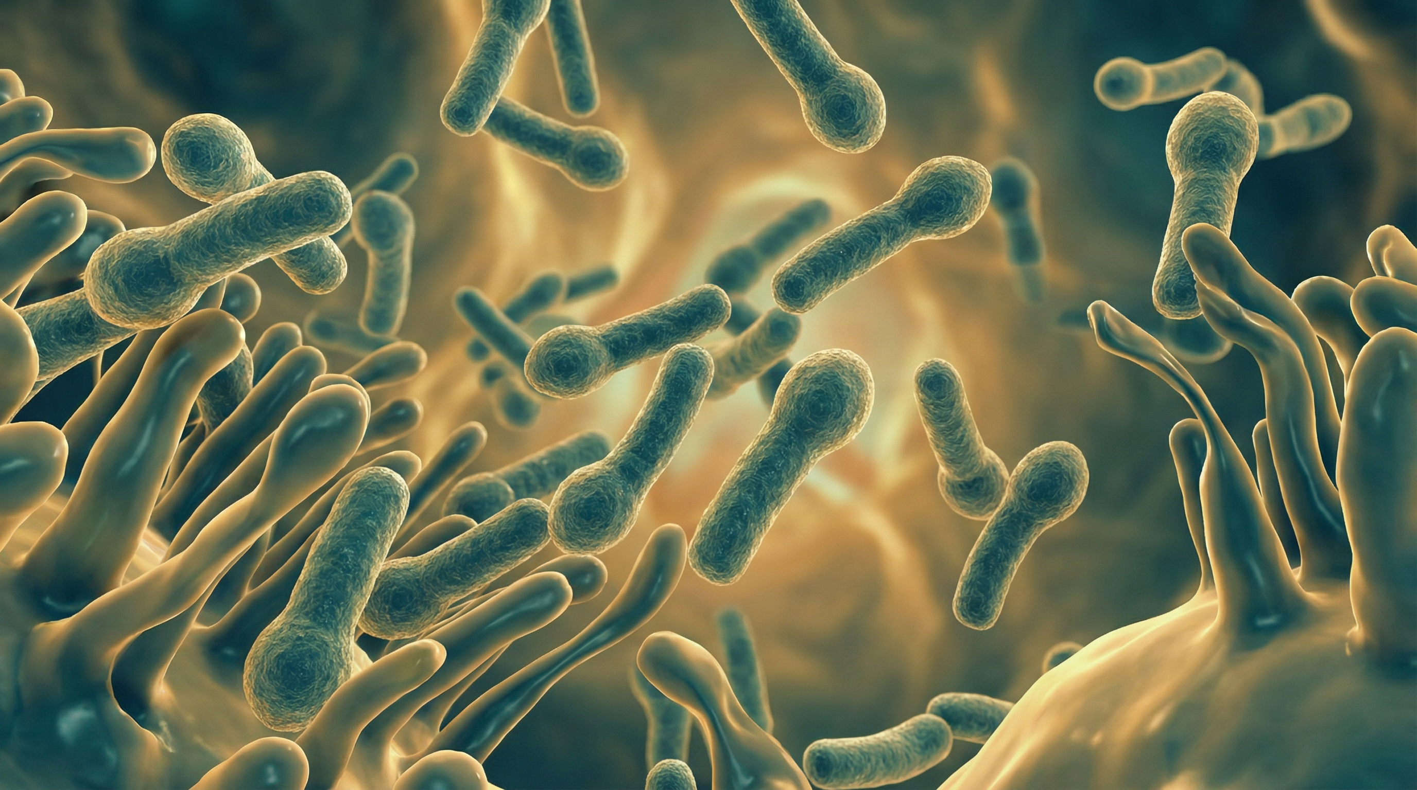 Scientifically accurate microscopy-style illustration of Clostridioides difficile showing its characteristic gram-positive rod-shaped spore-forming bacterium with subterminal endospores