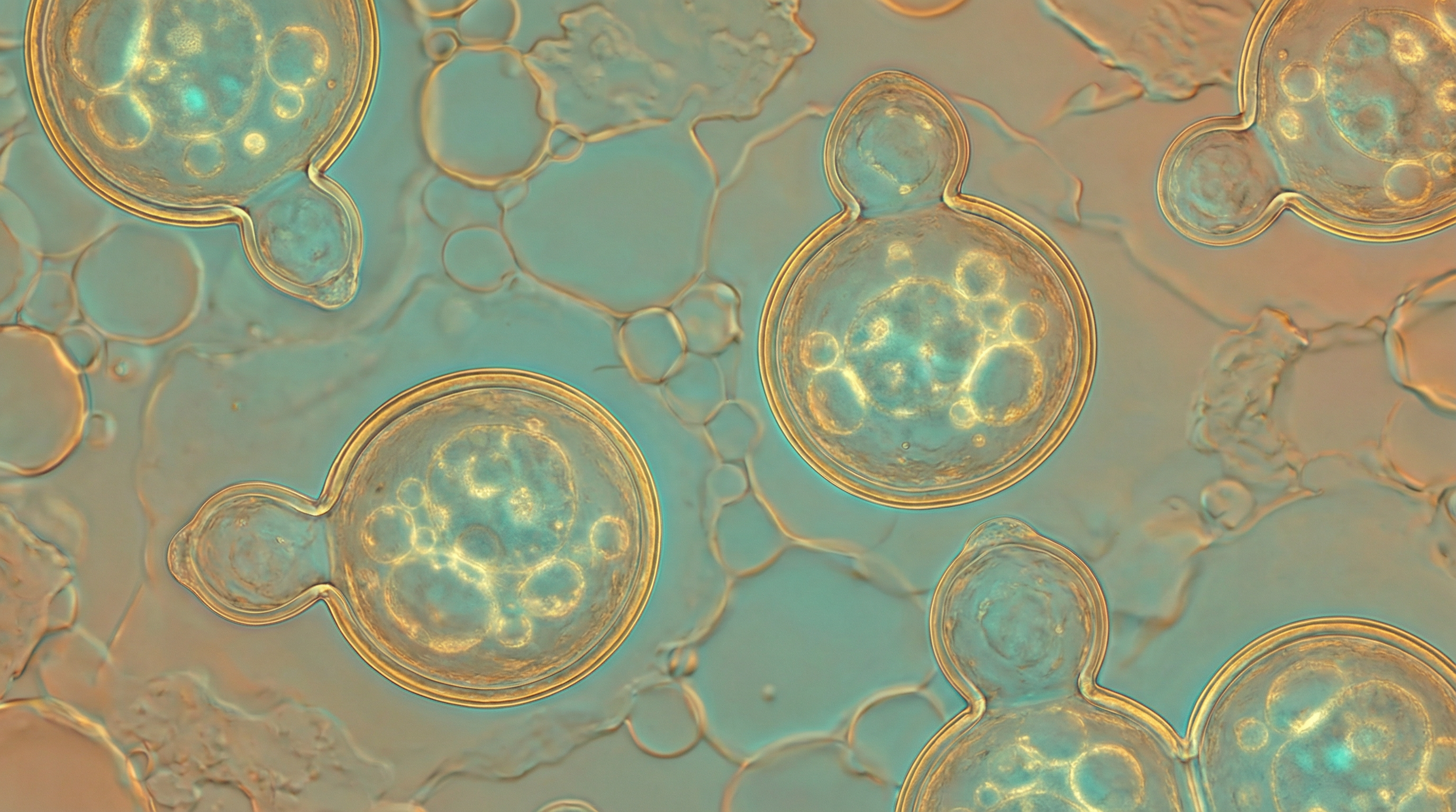 Scientifically accurate microscopy illustration of Malassezia globosa spherical lipophilic yeast