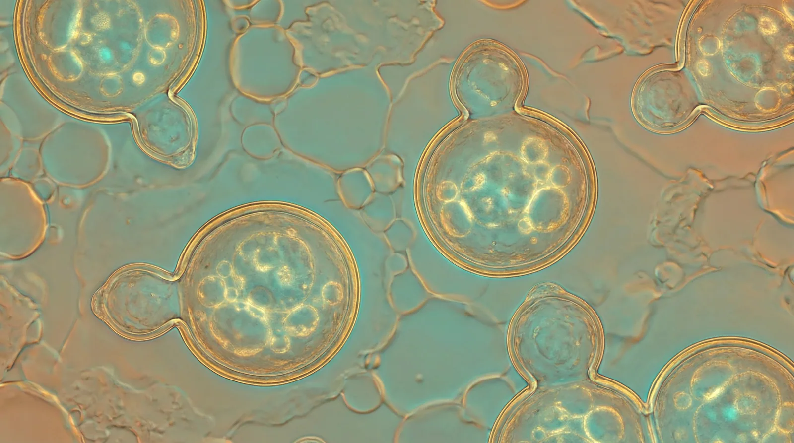 Scientifically accurate microscopy illustration of Malassezia globosa spherical lipophilic yeast