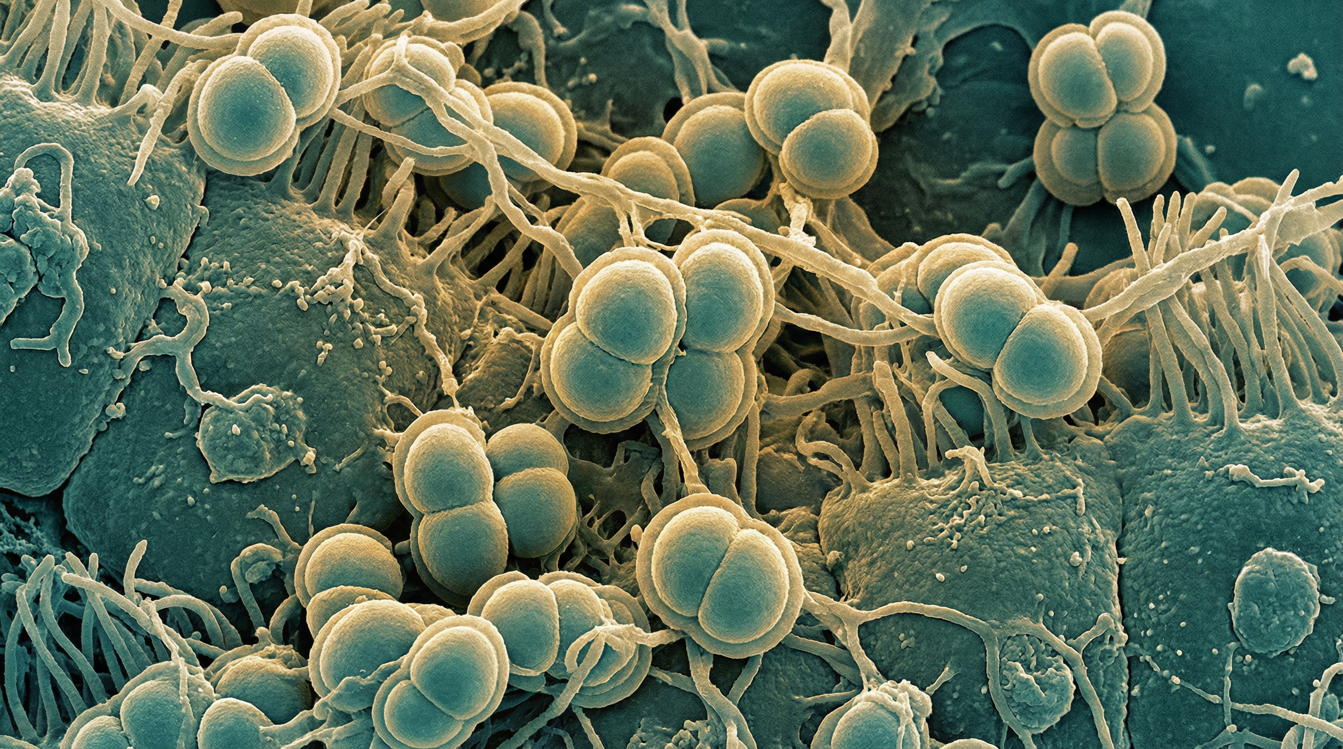 Scientifically accurate microscopy-style illustration of Neisseria meningitidis showing its characteristic gram-negative kidney-bean-shaped diplococci with a polysaccharide capsule