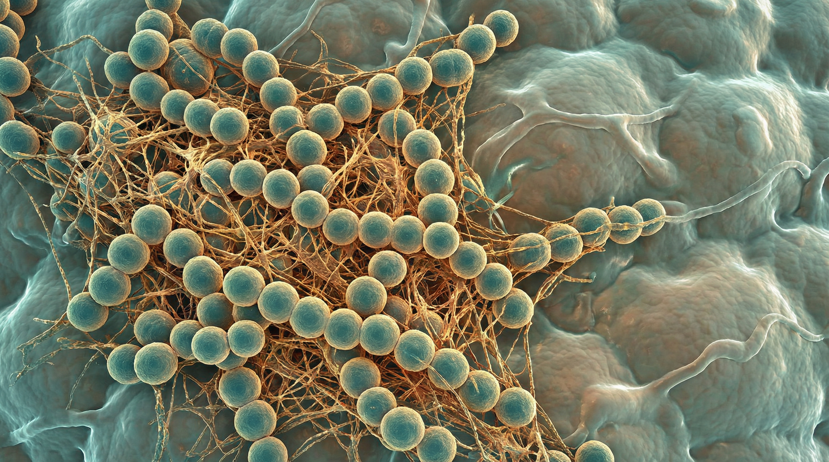 Scientifically accurate microscopy-style illustration of Streptococcus salivarius showing its characteristic gram-positive spherical coccus in chains