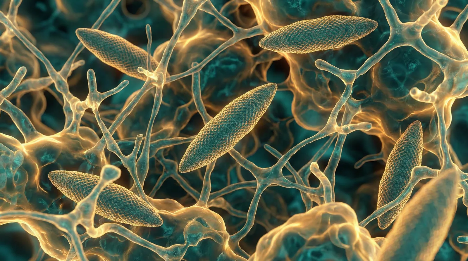 Scientifically accurate microscopy-style illustration of Tannerella forsythia showing its characteristic gram-negative fusiform (spindle-shaped) anaerobic bacterium with a surface S-layer