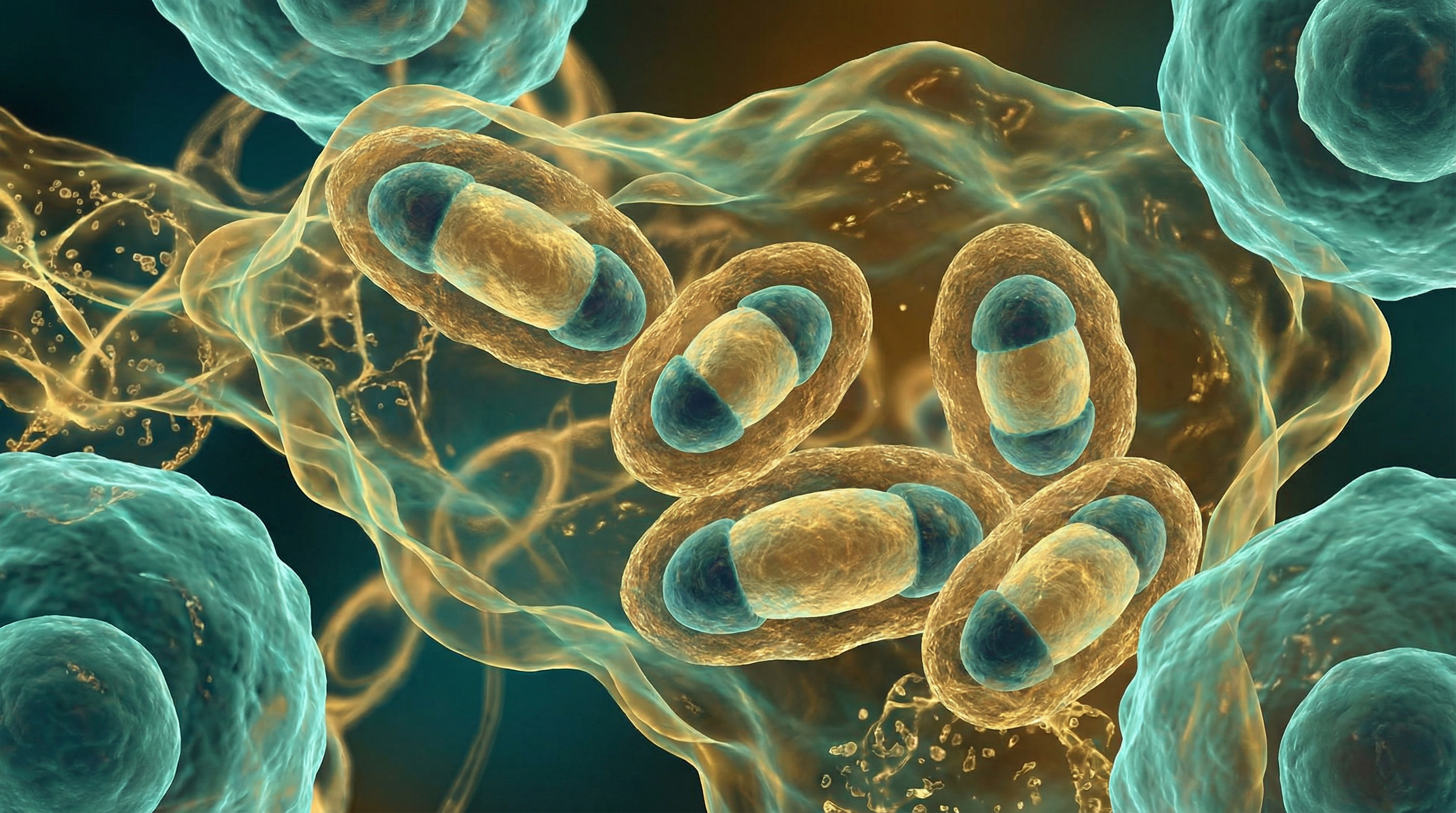 Scientifically accurate microscopy-style illustration of Yersinia pestis showing its characteristic gram-negative ovoid rod with bipolar staining (safety pin appearance) and a capsule-like F1 antigen