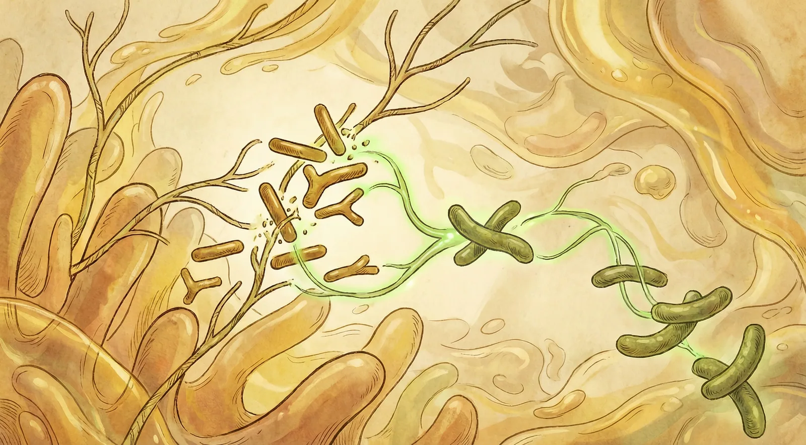 Beneficial gut bacteria including Bifidobacterium and Roseburia species thriving on arabinoxylan in the colon