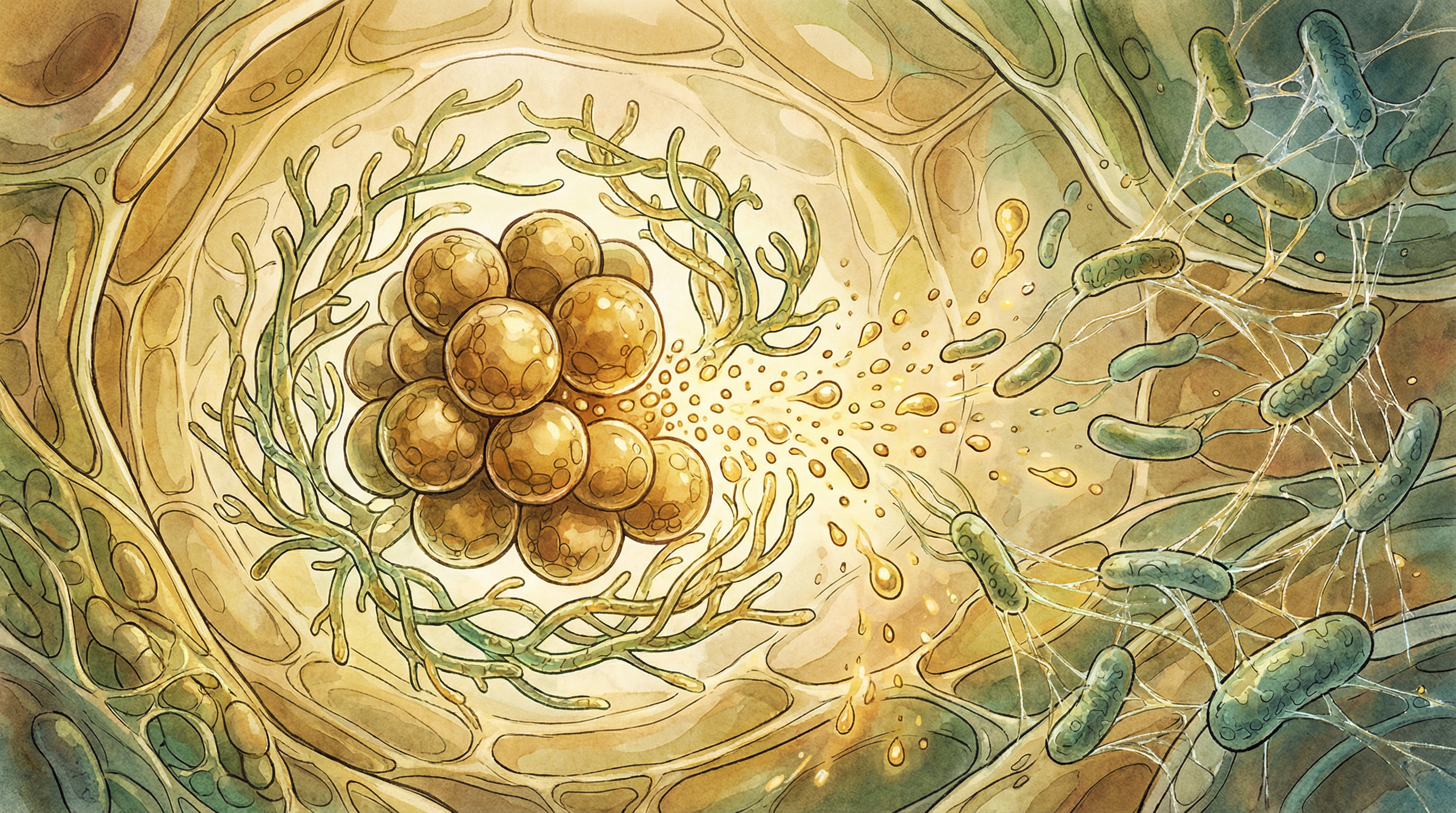 Gut bacteria including Ruminococcus bromii breaking down resistant starch and cross-feeding other beneficial species in the colon